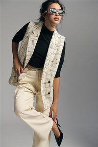 Personnalisé Fabricant Premium Col Cranté <span class=keywords><strong>Sans</strong></span> Manches Double Boutonnage Tweed Gilet Texture Dames Blazer <span class=keywords><strong>Veste</strong></span> Femmes Costumes - Product Image 2