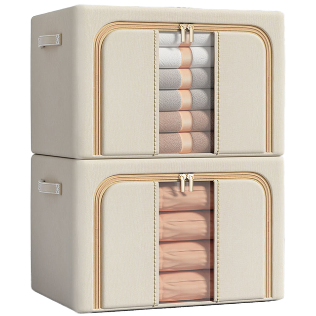 Large Capacity Clear Window Rectangle Organizer Box With Plastic Reinforced Handle Folding Clothes Storage Bag for Home