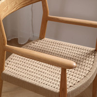 Chaise de salle à manger en bois massif de style japonais, dossier bas, assise tressée en corde – Fauteuil rétro simple pour petits appartements (Utilisation salle à manger et loisirs)