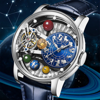 Montre mécanique squelette Zodiaque pour homme, cadran planétaire système solaire, automatique, luxe, étanche, bracelet en cuir