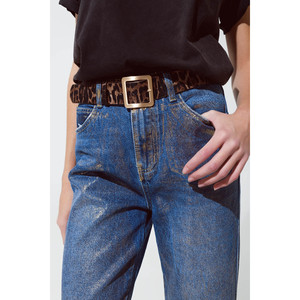 Jeans a Gamba Dritta Strappati con Riflessi Metallici Dorati - Product Image 1