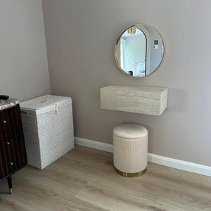 Moderno tocador de maquillaje montado en la pared con cajones de almacenamiento, aspecto de travertino para decoración de dormitorio, tocador de maquillaje flotante. - Product Image 2