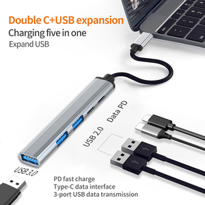 5 in 1 Hub <b>Usb</b>-c <b>USB</b> 3.0 Hub 5 Port Data 65W PD Charging Type c Docking Station Portable Super Speed <b>Extension</b> <b>USB</b> Hub - Product Image 5