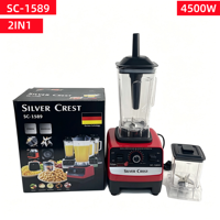Mixeur Commercial Robuste 2-en-1 4500W, Robot Culinaire, Broyeur à Glace, Machine à Smoothies, Moulin à Sec, Vitesse Réglable, Mixeur de Cuisine