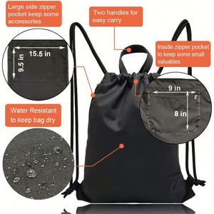 Custom Logo Gym Outdoor Travel Sports Men Women Waterproof Side Zipper Pocket Large Drawstring <b>Bag</b> - Product Image 2