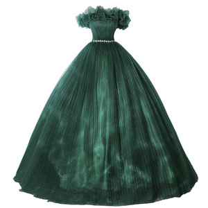 <b>Dark</b> <b>Green</b> Off The Shoulder Ball Gown Evening <b>Dress</b> With Ruffles Natural Waistline For <b>Formal</b> Events - Product Image 5