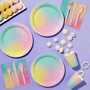 Modern Style Rainbow Pastel Paper <b>Plate</b> Set 9-inch Tableware for Party Decorations Hot Selling for Thanksgiving and Ramadan - Product Image 4