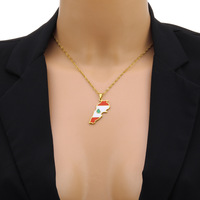 Collier populaire en acier inoxydable plaqué or et argent avec carte du Liban et arbre de cèdre, collier avec drapeau du Liban