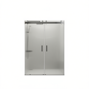 Porte de douche coulissante double sans cadre, verre trempé de 3/8 pouce d'épaisseur, design rectangulaire minimaliste - Product Image 1