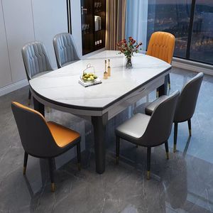 Modern Style Solid Wood Oak Durable <strong>Extendable</strong> Dining <strong>Table</strong> Marble Top Metal <strong>Legs</strong> Foldable Design 6-Seater Home Furniture - Product Image 1