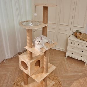 Wooden <b>Cat</b> Tree for <b>Large</b> Big <b>Cat</b> Tower with Condo Cozy <b>Cat</b> Plush Perches <b>Scratching</b> <b>Posts</b> and Climbing Activity - Product Image 1