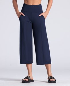<b>Women</b> Mid Waist Wide Leg Flared Leg Yoga <b>Capri</b> <b>Pants</b> with Pockets Loose Fit Four-Way Stretch Tummy Control Workout Casual <b>Pants</b> - Product Image 3