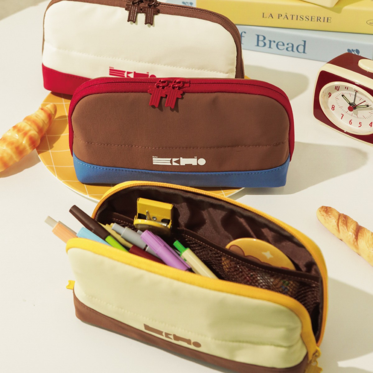 Renaissance New Style Pencil Case Stationery Bag Storage Zipper Large Capacity Leather Niche Dopamine Contrast Color Design