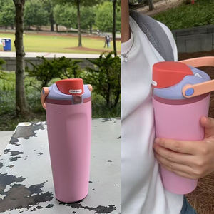 Bouteille d'eau en acier inoxydable isolée Owal 32oz rouge de 24oz avec paille Bouteilles de sport sans Bpa Grande nouveauté Voyage résistant aux éclaboussures - Product Image 4