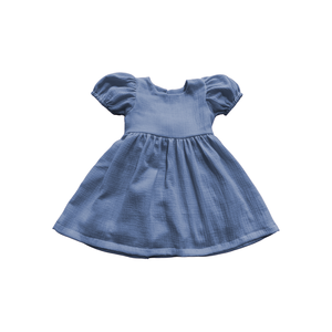 Robe d'été en crêpe pour filles, col en O, manches bouffantes, nœud papillon, couleur unie, style princesse doux et décontracté pour enfants, vente en gros - Product Image 3