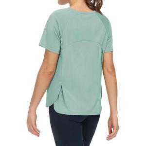 FOXA T-shirt de yoga à manches courtes pour femme, col rond, asymétrique, respirant, haut de sport - Product Image 1