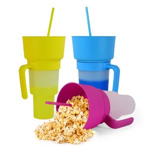 Vaso de aperitivos 2 en 1 con mango de tazón de paja, taza doble para beber palomitas de maíz, tazas reutilizables a prueba de fugas para niños pequeños, ataque de aperitivos - Product Image 1