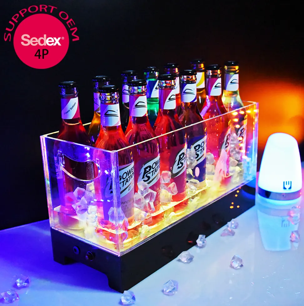 Пластиковый светящийся охладитель, ведро для льда со светодиодной подсветкой для вина, пива, шампанского