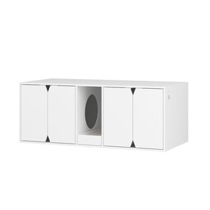 Banc de rangement moderne SENYU blanc pour chat avec siège rembourré et armoire à litière dissimulée - Product Image 6