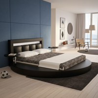 Cadre de lit design moderne avec LED, mobilier de chambre à coucher, lit rond king size moderne, lit double avec table de chevet