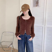 2026 Cardigan Coréen Zippé en Maille Tricotée, Style Crochet Uni, Doux et Moelleux, Coupe Courte et Ajustée pour Femme