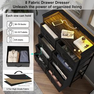 Tour de rangement <span class=keywords><strong>haute</strong></span>, entrée, placard, couloir, salon, <span class=keywords><strong>commode</strong></span> noire, chambre à coucher, étroite, 8 tiroirs en tissu, commodes - Product Image 5