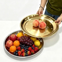 Gouden/zilveren roestvrijstalen decoratieve ronde dienblad 40/45/50CM perzikkleurig reliëf oppervlak makkelijk schoon te maken huishoudelijk fruit/snack schaal