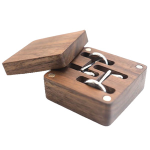 Solid Wood Black Walnut <b>Cufflink</b> <b>Box</b> Magnetic Storage Gift <b>Box</b> For Jewelry Organizers - Product Image 2