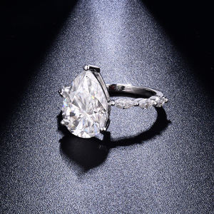 ファインジュエリー<span class=keywords><strong>5</strong></span>カラット梨カット9x 13mm Moissaniteダイヤモンド925シルバーリングストーン付き - Product Image 4