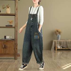 2025 mode Cargo pantalon mignon nouveau Real Shot Denim Patchwork décontracté coupe ample neuf points salopette pour les femmes - Product Image 4