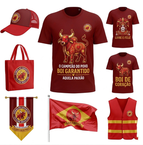 Conjunto Completo Personalizado de Camiseta, Gorra, Bandera, Bolso Tote y Chaleco de Poliéster con Patrón Formal del Carnaval de Parintins, Brasil, Garantizado, de Secado Rápido - Product Image 1