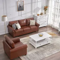 Sofá de cuero personalizado, mueble moderno de madera sólida con marco americano para sala de estar, de lujo, 6 asientos