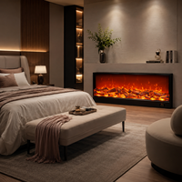 Cheminée électrique LCD avec lumière LED et écran à flamme effet bois véritable, construction métallique, utilisation hôtelière, fonctionnement en anglais