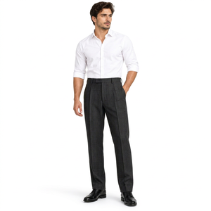 Men's <b>Black</b> Checkered Pleated Wool Dress Pants High Waist Formal Winter Wear Button Fly Anti-Wrinkle Heavyweight <b>Trousers</b> - Product Image 1