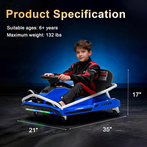 KerryYoo K71 24V Drift Kart, Go Kart Listrik untuk Anak Usia 6-12 Tahun Crazy Kart dengan <span class=keywords><strong>Motor</strong></span> Brushless 300W, 360 °   Drifting - Biru - Product Image 5