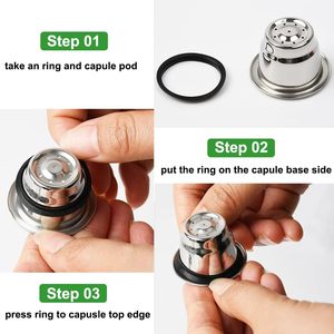 1 anneau en <span class=keywords><strong>silicone</strong></span> compatible avec les dosettes <span class=keywords><strong>Nespresso</strong></span> Original Line réutilisables, capsules d'espresso rechargeables, dosettes en acier inoxydable - Product Image 2