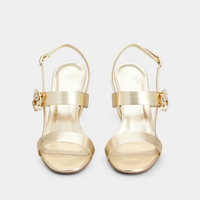 Sandales de luxe dorées à talons hauts pour femme, idéales pour les soirées estivales, avec strass étincelants, bout ouvert et boucle, parfaites pour les mariages.