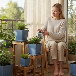 <span class=keywords><strong>Pot</strong></span> de fleurs moderne en céramique sur pied avec finition émaillée durable pour usage intérieur/extérieur, idéal pour les succulentes - Product Image 1