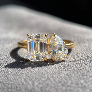 Classic Pear <b>Emerald</b> Cut Colorless Moissanite Engagement & Wedding Toi Et Moi Gift <b>Ring</b> 925 Sterling <b>Silver</b> - Product Image 1