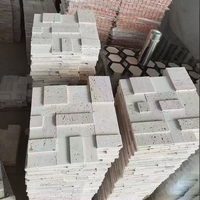 Vente en gros de mosaïques en marbre travertin beige 320x320mm, motif carré, pierre naturelle pour extérieur, salle de bain, salon, villa