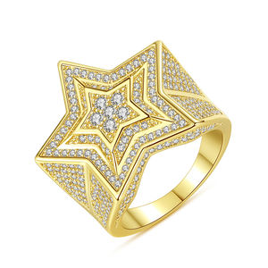 JINSE Hip Hop A <span class=keywords><strong>Cinque</strong></span> Stelle <span class=keywords><strong>Anelli</strong></span> degli uomini di Colore Oro Argento Iced Out Zircone Cubico Dei Monili In Ottone Anello Regali - Product Image 6