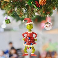 Vente en gros de décorations de Noël amusantes, ornements suspendus en acrylique vert Grinchs, pendentif d'arbre, accessoires d'ornement