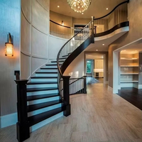Escalier Courbé au Design Moderne en Acier Inoxydable et Bois avec Garde-Corps en Verre Trempé et Éclairage LED pour Maison, Bureau et Utilisation Intérieure