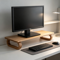 Support d'ordinateur portable en bois de chêne, support ergonomique pour ordinateur avec pieds courbes uniques, organisateur de rangement de bureau pour la maison et le bureau