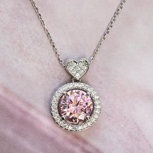 Collar con Colgante de Circonita Rosa, Chapado en Plata, con Dije de Corazón, Joyería Romántica para Mujer, Corte Brillante Redondo, Engaste de Garra, Aleación - Product Image 3