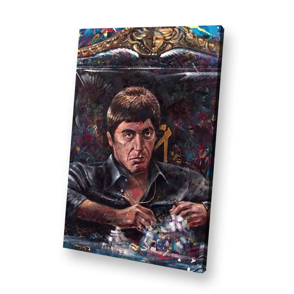 Vintage Wall Decor Gangster Boss Canvas Art Prints Tony Montana Mafia Movie Poster Painting With Wood Frame For Living Room