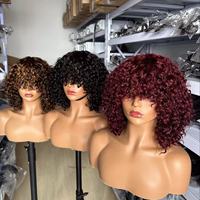 Perruque Bob Courte Afro Kinky Bouclée en Cheveux Humains Péruviens Vierges Bruts à Cuticules Alignées, Provenant d'un Donneur Unique, avec Frange, Perruque Lace Front en Cheveux Humains