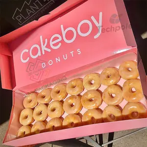 Food Grade Eco Friendly Takeout Clear Colored Donuts Box Cookies Candy Crepe Cake Bakery Bread Gift Catering Paper Box Packaging