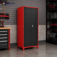 Armoire de rangement haute en acier rouge et noir avec serrure intelligente pour garage, espace de stationnement, sous-sol et utilitaire