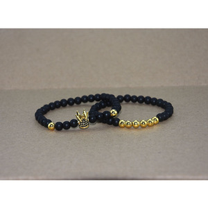 Microinset hecho a mano Zircon Beaded <span class=keywords><strong>Crown</strong></span> Bracelet New Natural Matte <span class=keywords><strong>Black</strong></span> Stone String Fashion Charm Bracelets - Product Image 5